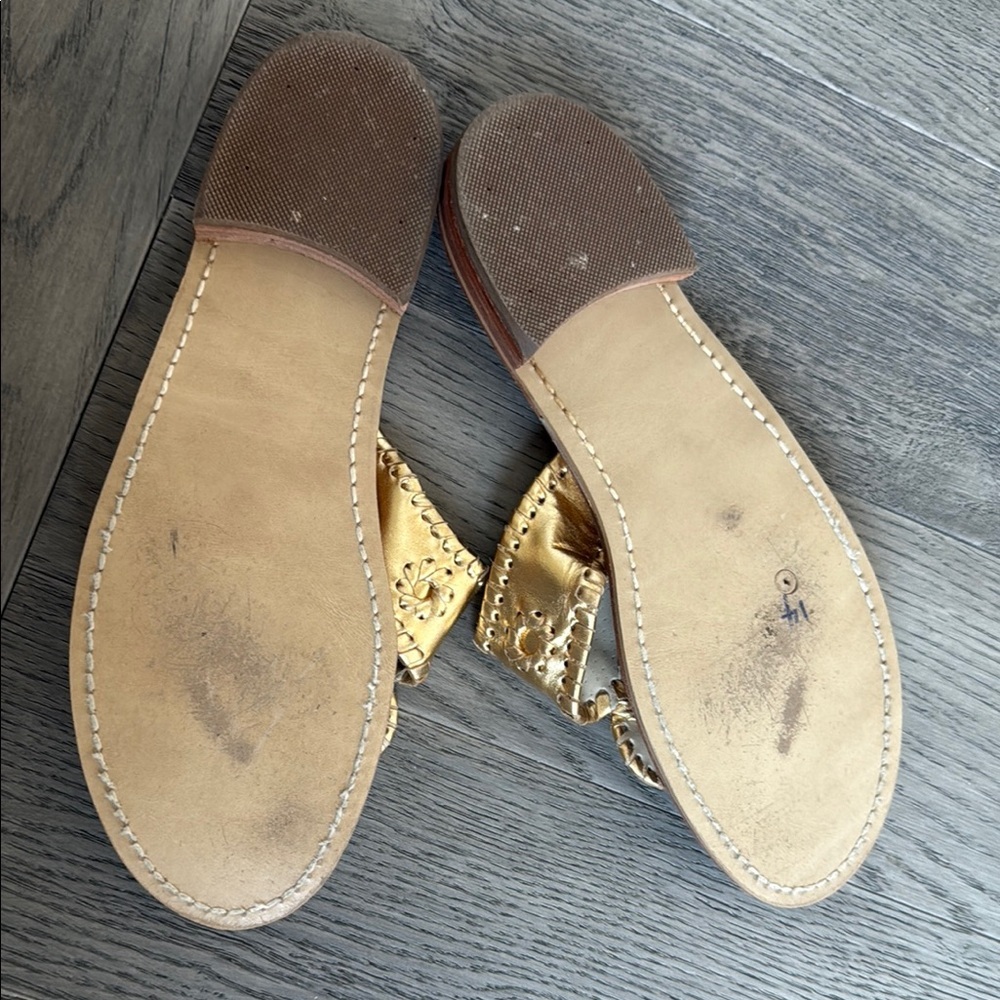 Jack Rogers Whipstitch Slip On Thong Slide Sandals Gold Platinum - Picture 5 of 6